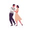 Romantic pair holding hands and dancing lindy hop. Man and woman dressed in retro clothes performing swing or jive dance