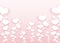 Romantic pattern with flying hearts on a pink background Empty template for poster banner Valentine`s Day advertisements wedding