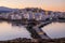 Romantic and peaceful scenery on greek town Naxos at dawn. Concept of tranquility, silence, magic, romantic place.