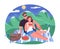 Romantic picnic 2D vector web banner, poster