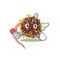Romantic picture of corona virus molecule Cupid cartoon character with arrow and wings
