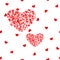 Romantic pink heart background. Vector illustration for holiday design. Many flying hearts on white pattern. For wedding