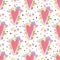 Romantic pink hearts pattern decorated cute flowers. Valentines Day love seamless background