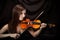 Romantic portrait of beautiful woman with violin