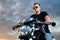 Romantic portrait handsome biker man in sunglasses