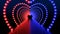 Romantic Red And Blue Glowing Light Heart Shape Tunnel Dot Led Neon With Floor Reflection 3D