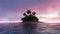 Romantic red dawn sky with abandoned tropical palm isle in the middle