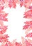 Romantic red fern watercolor hand painting border.