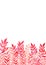 Romantic red fern watercolor hand painting border for decoration.