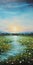 Romantic Riverscape: Luminous Landscape Painting With Daisies