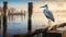 Romantic Riverscape: Stork Perched On Old Pier