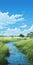 Romantic Riverscapes A Hyper-realistic Anime Art Of A Green Meadow