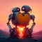 Romantic robot couple in love, big heart, together Valentine\\\'s Day