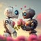 Romantic robot couple in love holding red heart, Valentine\\\'s Day (Generative AI)