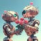Romantic robot couple in love holding roses, Valentine\\\'s Day
