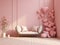 romantic room, with flowers, and pink tones, romantic mock up, 3d render, overlay, pastel colors, pink, created with ai