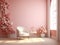 romantic room, with flowers, and pink tones, romantic mock up, 3d render, overlay, pastel colors, pink, created with ai