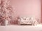 romantic room, with flowers, and pink tones, romantic mock up, 3d render, overlay, pastel colors, pink, created with ai