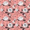 Romantic roses seamless pattern with leafs buds and blossom on wallpaper background, repeatable no sew gap illustration