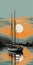 Romantic Sailboats At Sunset: A Vintage Pop Art Inspired Illustration