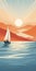 Romantic Sailing Boat At Sunrise - Vector Illustration