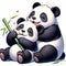 A romantic scene of couple panda, falling in love, cute, adorable, bamboo stalk, cartoon style, anime art