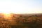 Romantic scenery during autumn sunset. Hills and mountains in the background