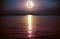 Romantic scenic with full moon on sea to night. Reflection of mo