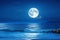 Romantic and Scenic Panorama: Enchanting Full Moon Night Over the Sea.