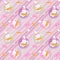 Romantic seamless pattern with amazing cartoon bunny girls.