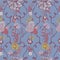 Romantic seamless pattern with beautiful blooming flowers and ribbon vignettes. Natural backdrop. Botanical hand drawn