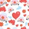 Romantic seamless pattern with cars for honeymoon, textile, wallpaper, fabric. Romantic traveling background