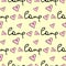 Romantic seamless pattern with cute hearts and handwritten love text. Sketch, doodle.