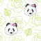 Romantic seamless pattern with cute panda girl.