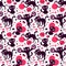 Romantic seamless pattern with cute playful kittens