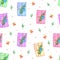 Romantic seamless pattern with cute presents, hearts and love for fabrics, background, wallpaper