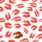 Romantic seamless pattern with elements of a kiss, lips, smile