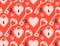 Romantic seamless pattern with heart shaped skeleton key and lock on bright red background. Retro vector design texture for