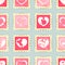 Romantic seamless pattern with heart stamps