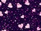 Romantic seamless pattern. Love background with hearts, berries and lips. Elements of grunge style. Vector