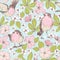 Romantic seamless patterns with wild roses, robin birds, vintage