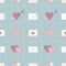 Romantic seamless vector background with hearts and postal envelopes