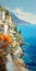 Romantic Seascape Painting Of Amalfi Coast In Italy