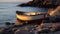 Romantic Seascapes: Photographic Portraiture Of A Boat On Rocky Shore