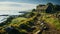 Romantic Seascapes: A Stone Path To The Ominous Green Roof House