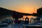 Romantic seaside dining table at sunset