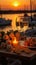 A romantic seaside dinner for two during sunset, with exquisite cuisine