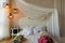 Romantic setting in the bedroom, copy space