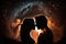 Romantic Silhouette of Kissing Couple under a Starry Night - Generative AI