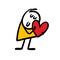 Romantic stickman in love holds a big heart.